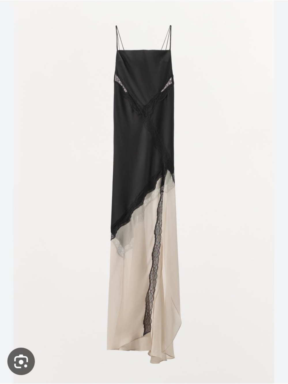 Zara Black and Cream Satin Slip Dress with Lace Trim - Picture 5 of 8